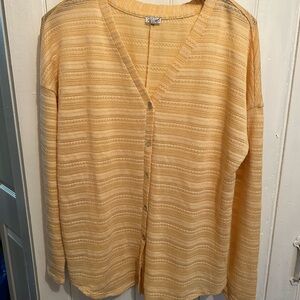 Kismet large yellow textured striped button down vneck long sleeve cardigan top